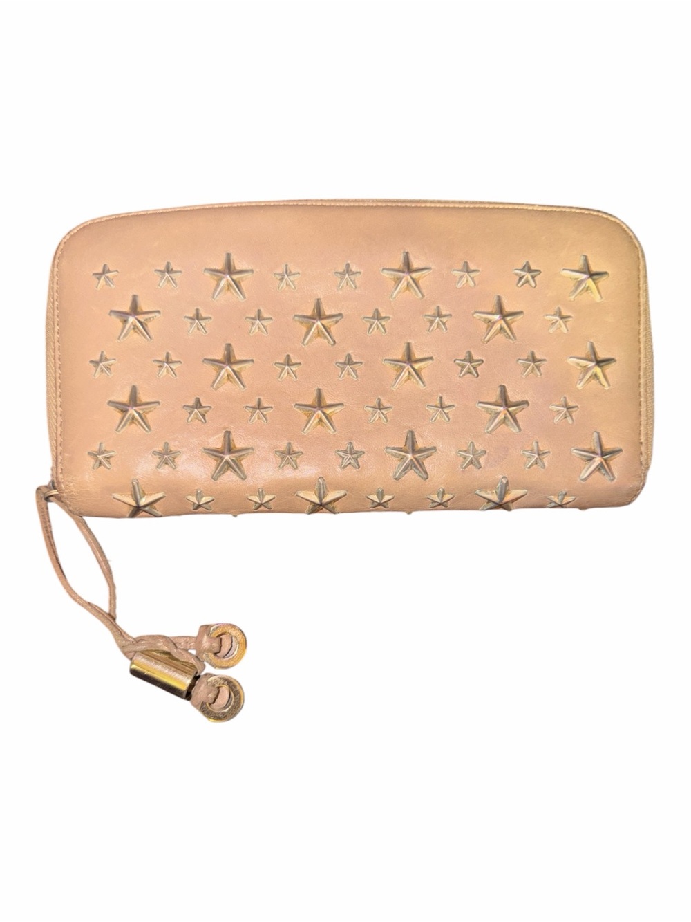 Jimmy Choo Beige Leather Star Studded Pippa Zip Around Continental Wallet